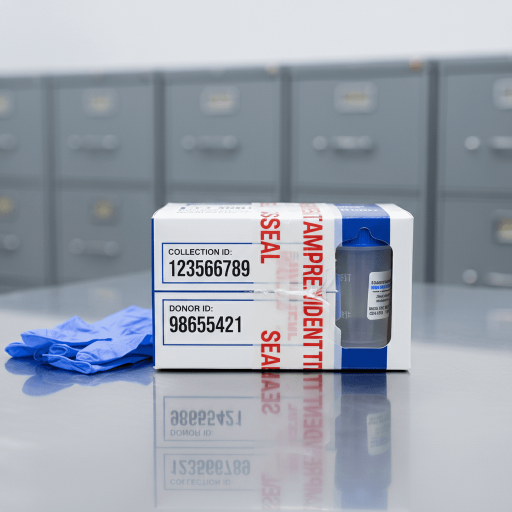 DOT specimen collection kit on stainless steel table